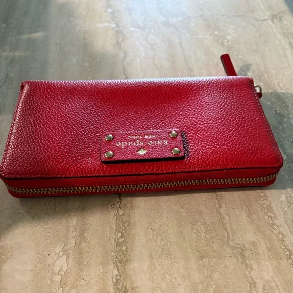 Kate Spade Red Zip Around Leather Wallet - Picture 5 of 15